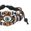 Braided PU Leather Bracelet ,Handmade Beaded ,Adjustable Length Gifts Vintage Hollow Carved