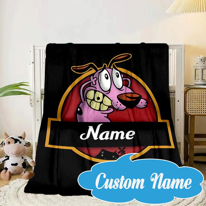 Custom Name Cowardly Dog Adventure Blanket Bed Sofa Blanket Flannel Blanket for Camping, Hiking, Picnic Essentials,gift for Fan Family