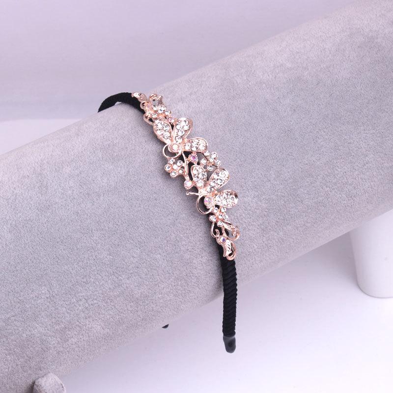 Gold Rhinestone Butterfly Korean Headband & Hairpin Set - Non-Slip Metal Hair Accessories