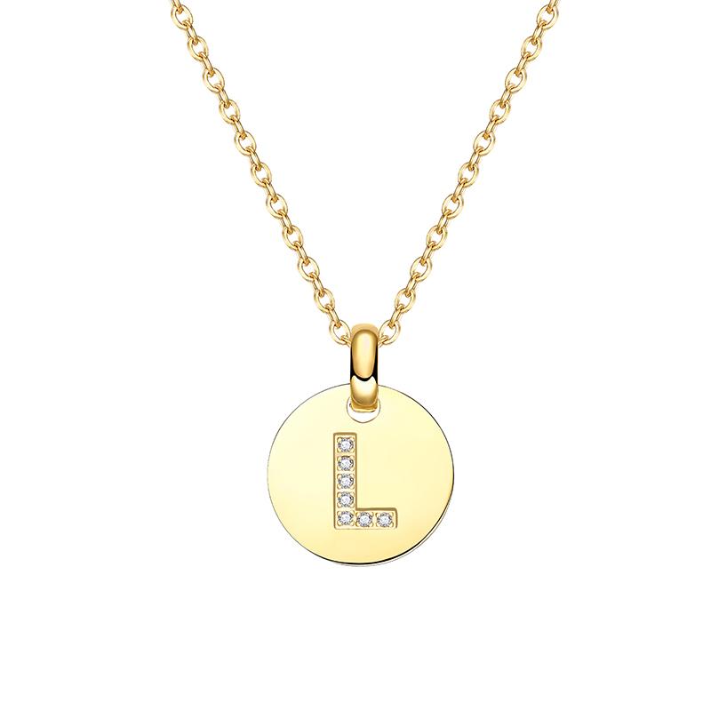 Round 14K Gold Plated Cubic Zirconia Initial Necklace A-Z Letter Dainty Pendant Necklaces for Women