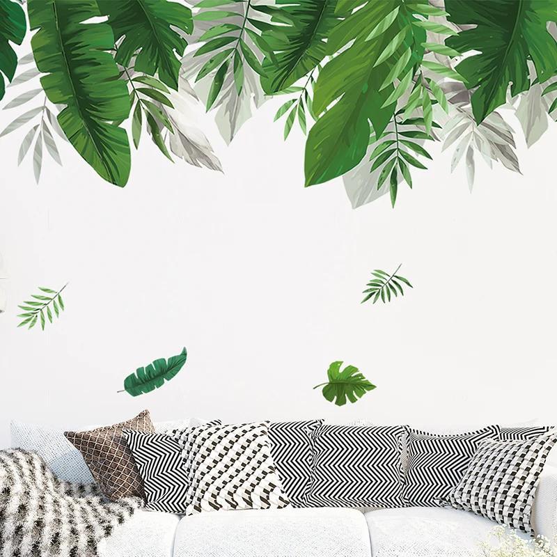 150x70cm Tropical Leaves Palm Leaves Green Plants Wall Stickers for Living Room Bedroom Home Decorative Stickers Home Decor Pvc