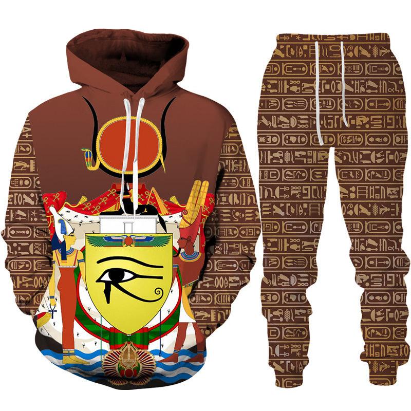 Ancient Egyptian Pharaoh 3D Print Hoodies Pants Sets Men's Sweatshirts Sweatpants Two Piece Suits Outdoor Tracksuit Man Clothing