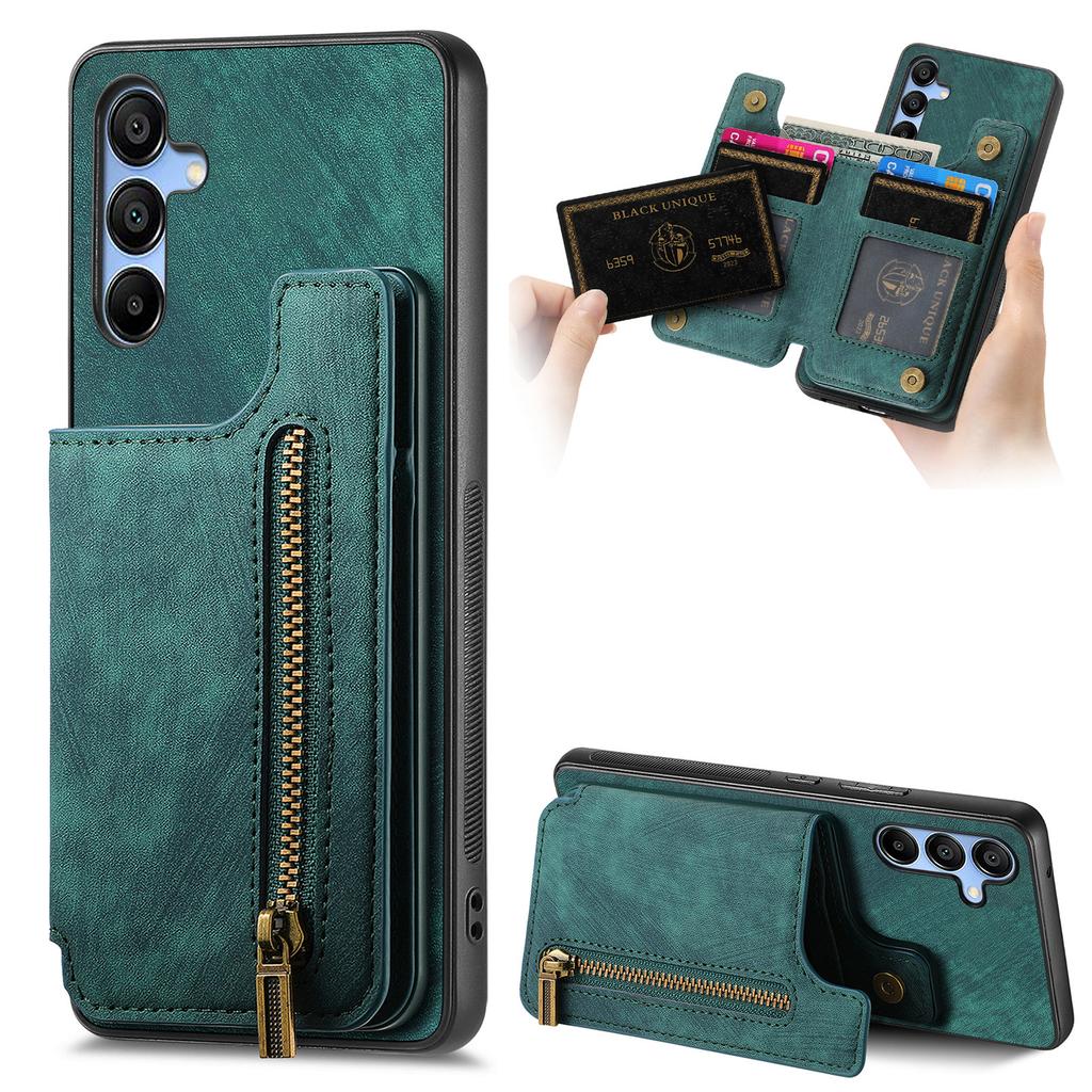 D15 For Samsung Galaxy A15 4G/5G Case Retro Leather+TPU Wallet Zipper Pocket Phone Cover
