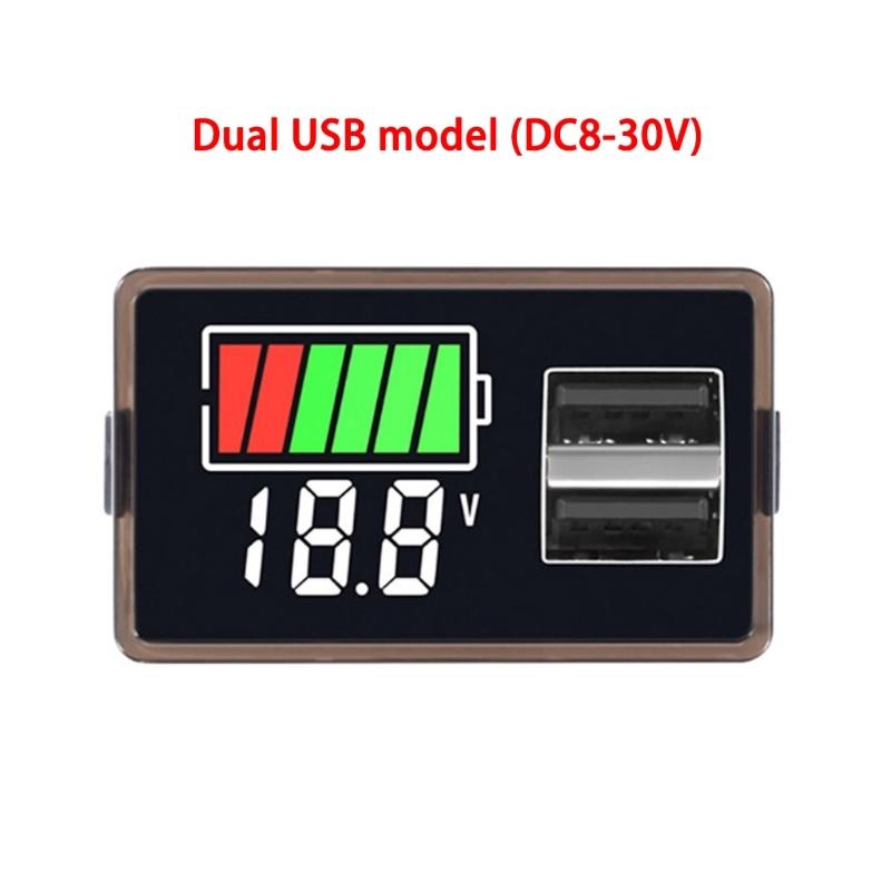 DC8-30V Tester Baterii Podwójny Port Ładowania USB Ekran LED Monitorowanie Napięć w Czasie Rzeczywistym Dla Pojazdów Kempingowych Narzędzi Elektrycznych