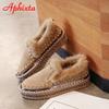 Aphixta Real Mink Fur Shoes Women Flats Luxury Rivets Hand Stitching Winter Shoes Woman Crystals Slip-on Platform Footwear