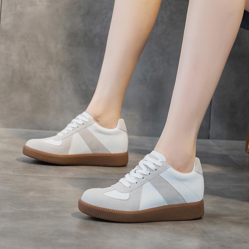 All-cowhide German Training Shoes Women's Little White Shoes Women's Shoes 2025 New Spring and Autumn Flat Bottom Versatile Casual Inner Height Incre