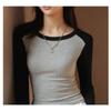 Women's Autumn and Winter Splicing and Color Collision Thread Round Neck Long Sleeve Top