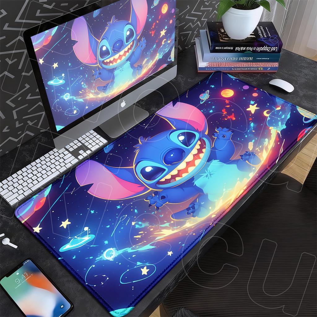 New Anime Mousepad Stitch And Angel Cute Office Deskmat 90x40cm Large Cartoon Gamer Cabinet Carpet Non-slip Keyboard Accessories