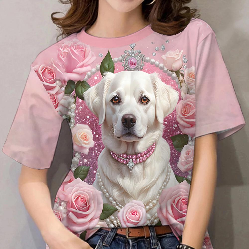 Women's T-Sleeve Contrast Color Puppy Pattern Printing Fashion Casual Y2k Women's Clothing High-Quality Short-Sleeved
