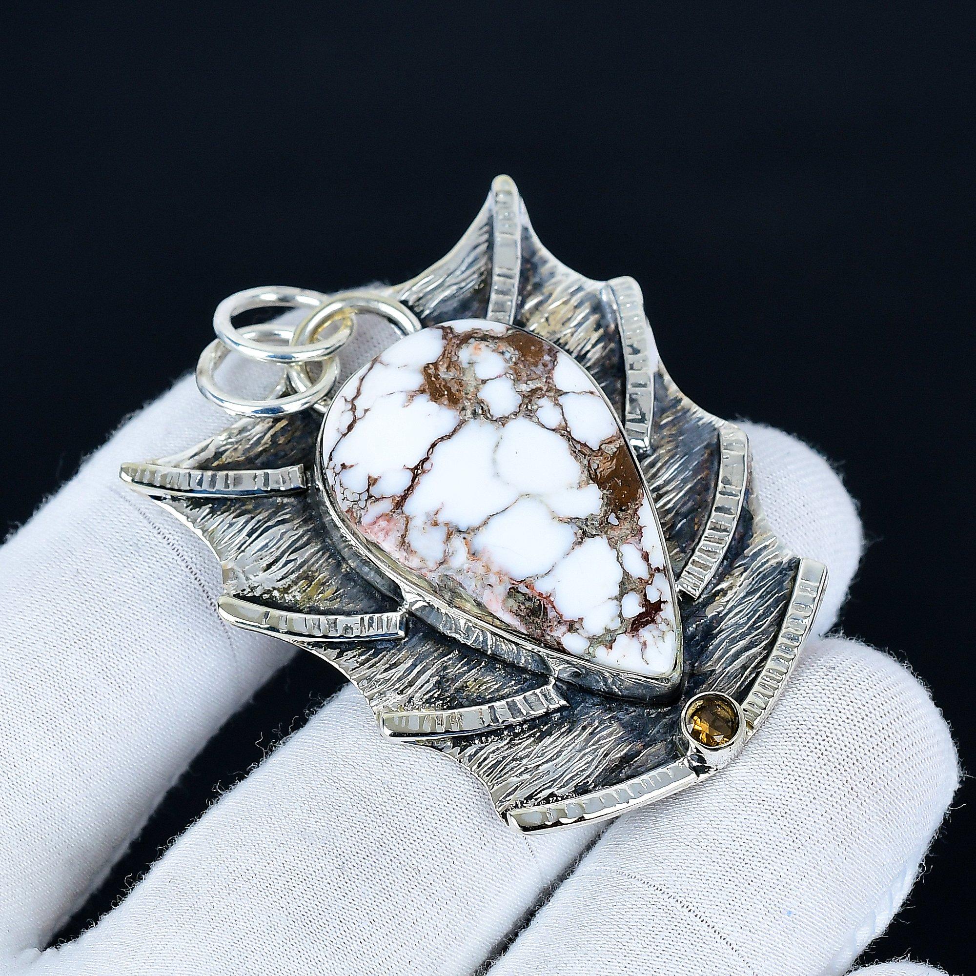 

Wild Horse Jasper Pendant, 925 Sterling Silver Handmade Jewelry, Wild Horse Silver Pendant, Party Wear Jewelry For Women s, Pendant Gift For Mom 6.5 Cm білий