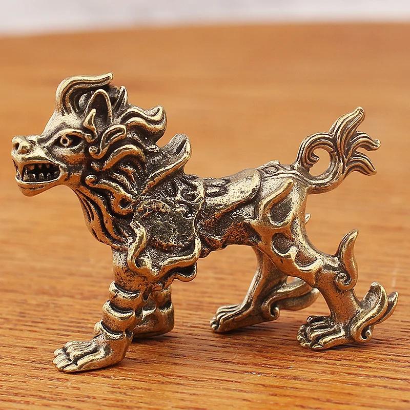 Retro Messing Tierkreiszeichen Drachen Mini Antike Statue Schreibtisch Bonsai Ornamente Chinesisches Fabelwesen Haus Feng Shui Dekorationen Handwerk