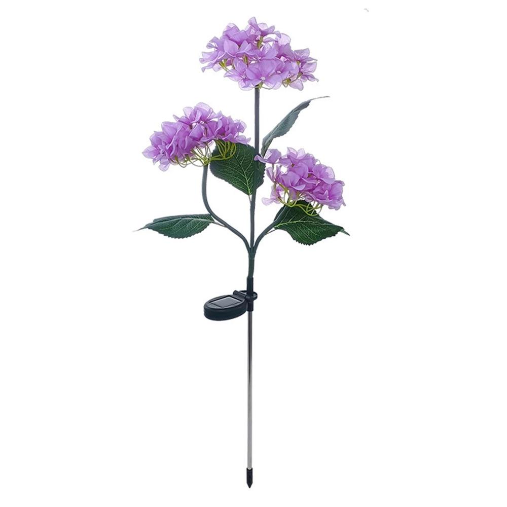 Solar 3 Heads Hydrangea Ground Lamps Outdoor Simulation LED Flower Stake Lights Waterproof Garden Party Decor