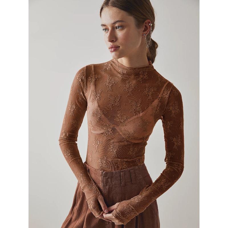 Perspective Lace Top Mesh Multi-color Bottoming Shirt Sexy Trend Shirt