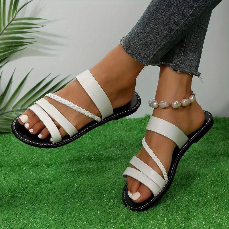 Womens Chic Braided Open Toe Anti Slip Sole Beach Casual Slide Sandals Flip Flops
