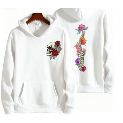 Men's Casual Hoodie Autumn/winter Gothic Skull with Rose Spine Dark Aesthetic Sportswear