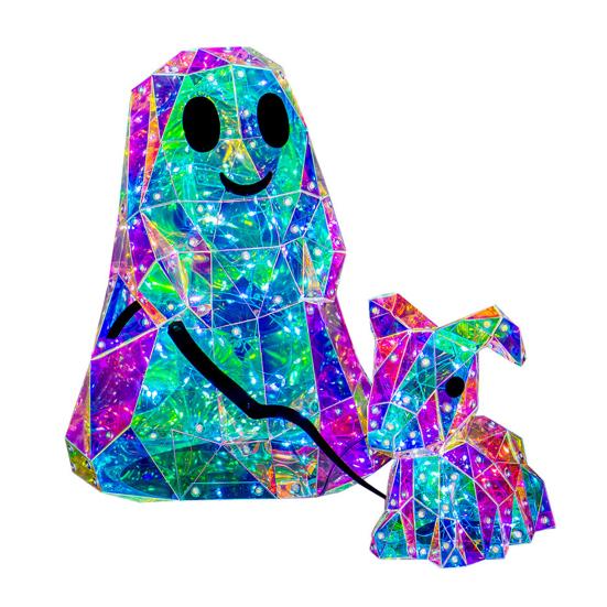 

Prismatic Iridescent Ghost Light Halloween LED Light Up Ghost Walking Dog Decoration 3D Polygonal Night Light for Home Table Decor