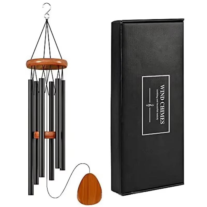 26/37Inch Memorial Wind Chimes,1Pc 6 Tubes Aluminum Alloy Wind Chimes with Hook Black Bells for Outside Home Garden Decor
