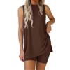 Damen Mode Sets Ärmellos Rundhals Hoher Schlitz Pullover Tanktop + Elastische Taille Skinny Shorts Sommer Outfits