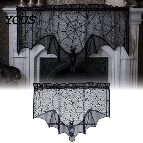 Gotische Halloween Tischdecken Türvorhang, Spitze Spinnennetz Kaminabdeckung, Gruseliges Skelett Hexe Komplette Dekoration Fledermausdruck Fenster Vorhänge für Zuhause