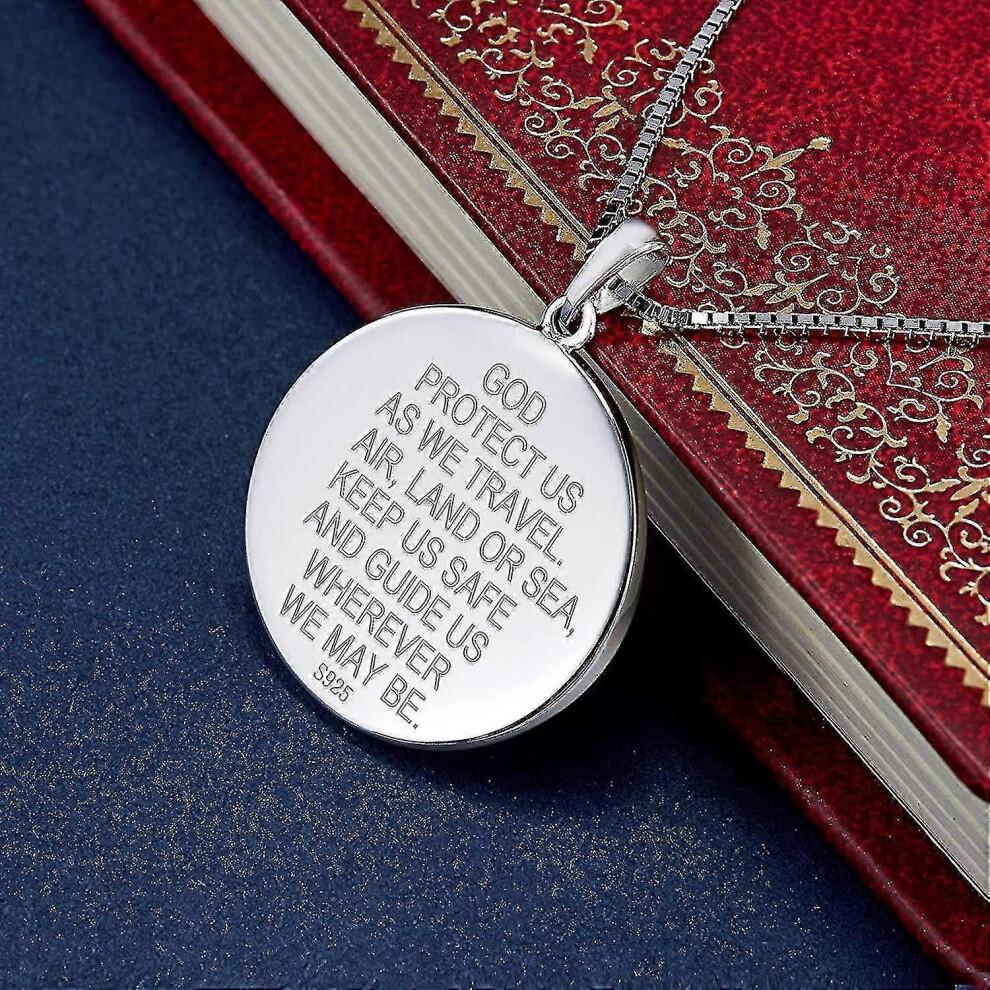 St. Christopher Schmuck 925 Sterling Silber, Antikisierter Religiöser Beschützer Talisman Anhänger für Männer Frauen, Münze/rund/oval/Medaillon/quadratisch/Medaillon Tangrui