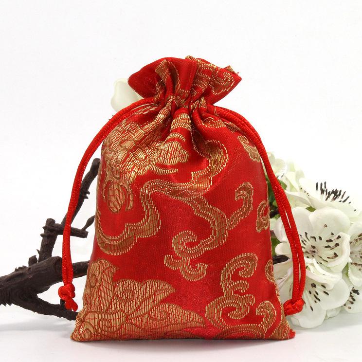 Wénwán Tragbare mehrschichtige Schmucktasche mit besticktem Brokat und Kordelzug für Perlen und Armbänder