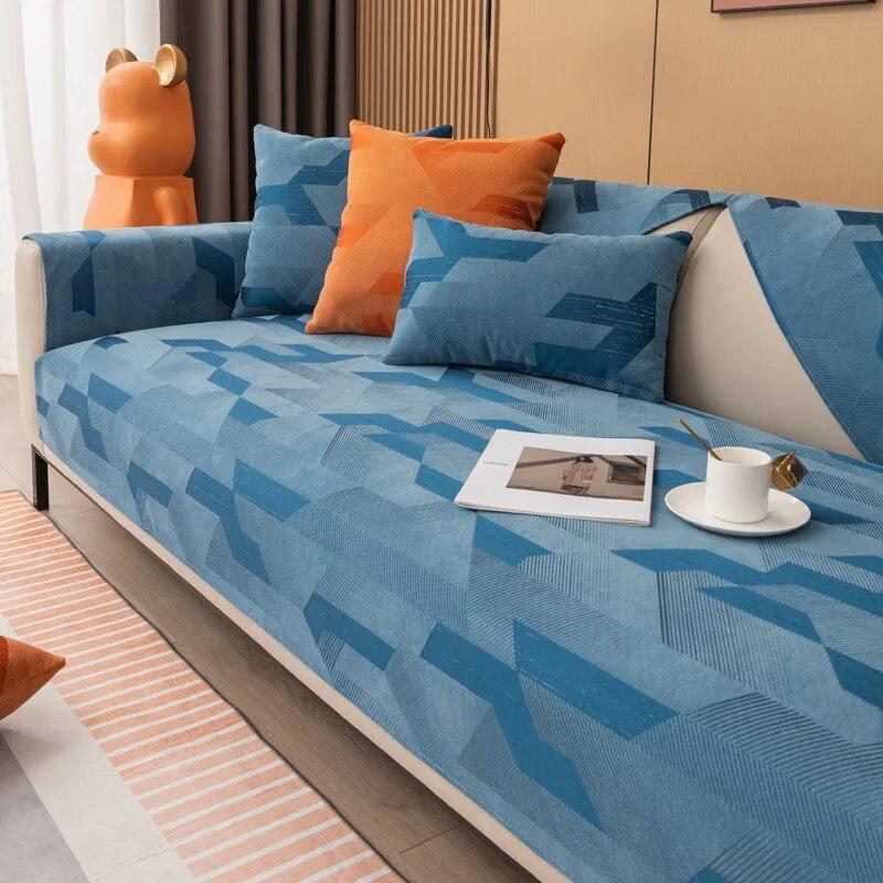 Sofabezug mit geometrischem Muster, Chenille-Sofakissen, verschleißfest, universell, Sofa-Handtuch, Couchkissen, Schonbezug, ersetzt Anti-Rutsch