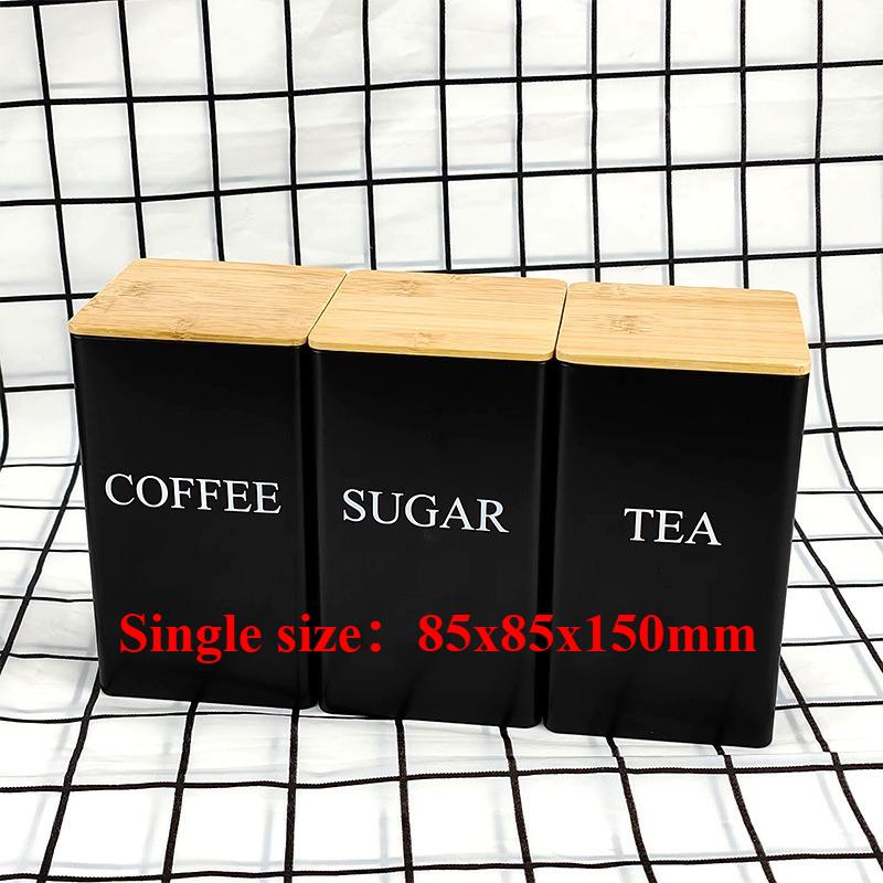 3-Piece Coffee Tea Sugar Storage Canister Set with Tray Kitchen Food Organizer Jars for Coffee Beans Tea Leaves Sugar Kitchen