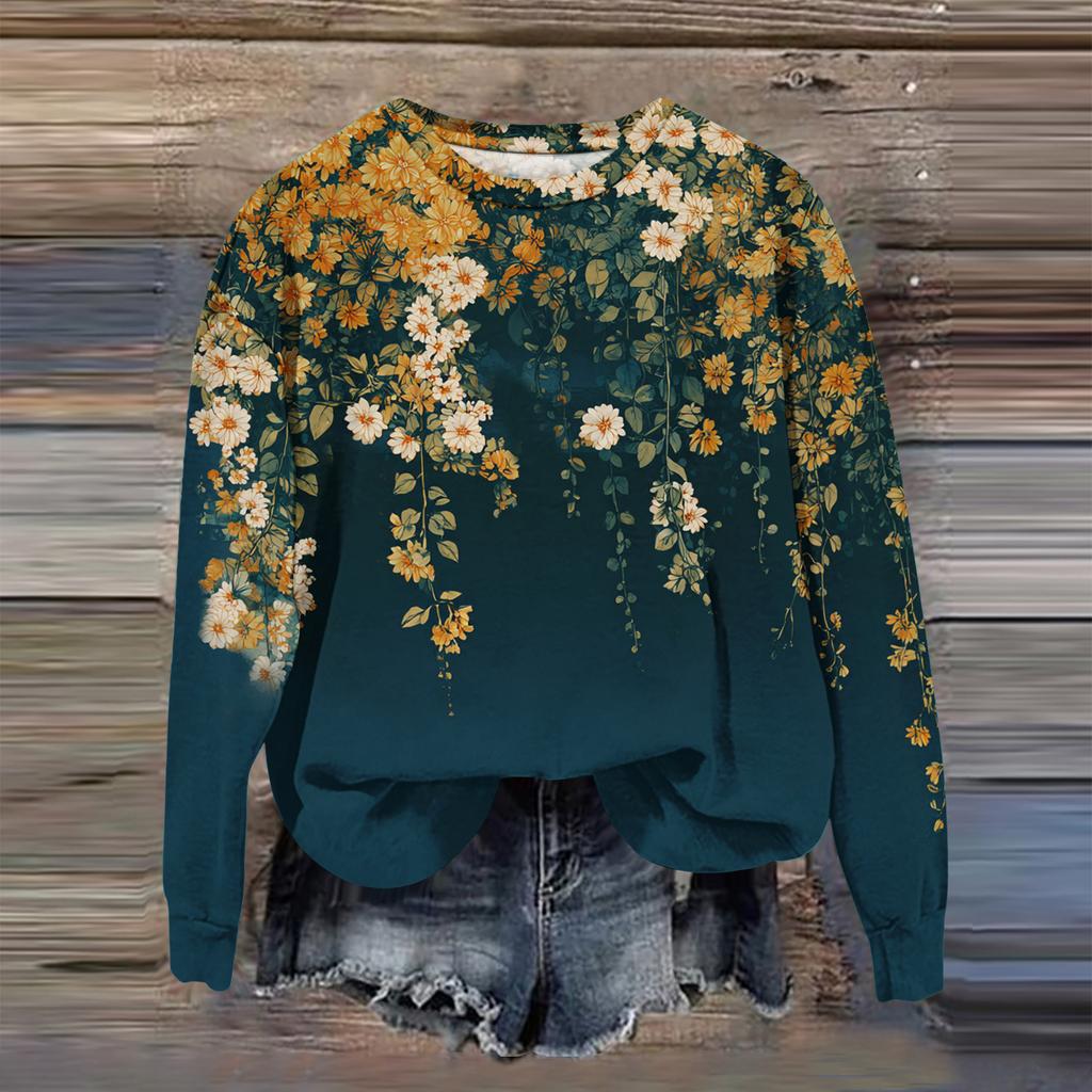 Women's Fashion Printed Long Sleeve Loose Round Neck Sweatshirt Top Fall