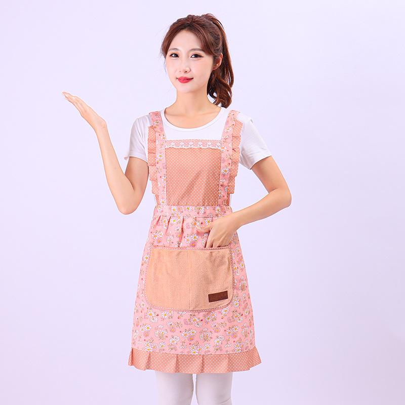 New Cute Floral Apron Breathable Home Kitchen Cooking Can Wipe Hands Waist Thickened Wear-resistant Work Clothes