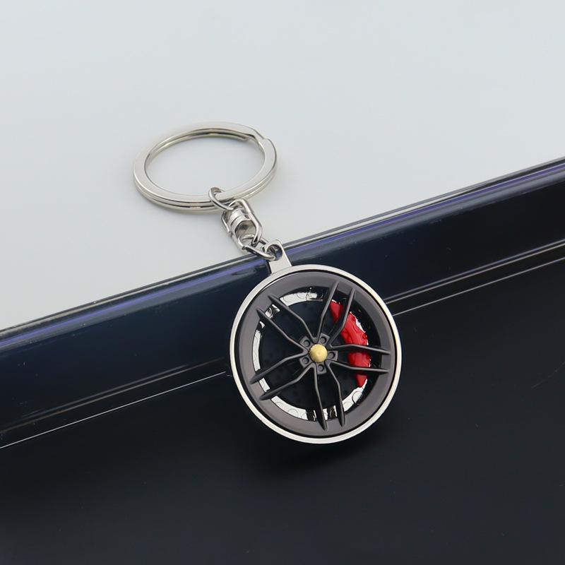 Wheel Hub Car Key Chain Fidget Toy Car Tire Brake Disc Keychain Gadget Keyring Bags Pendant 3D Alloy Model Gift Decor