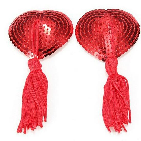 Tassel Heart Sequin Nipple Covers – Sexy Lingerie Accessories with Blood Drop Design