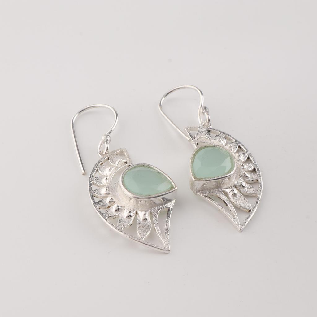 Aqua Chalcedony Gemstone 925 Sterling Silver Earring 1.5" Women Jewelry For Thanksgiving Gift CE-26-20