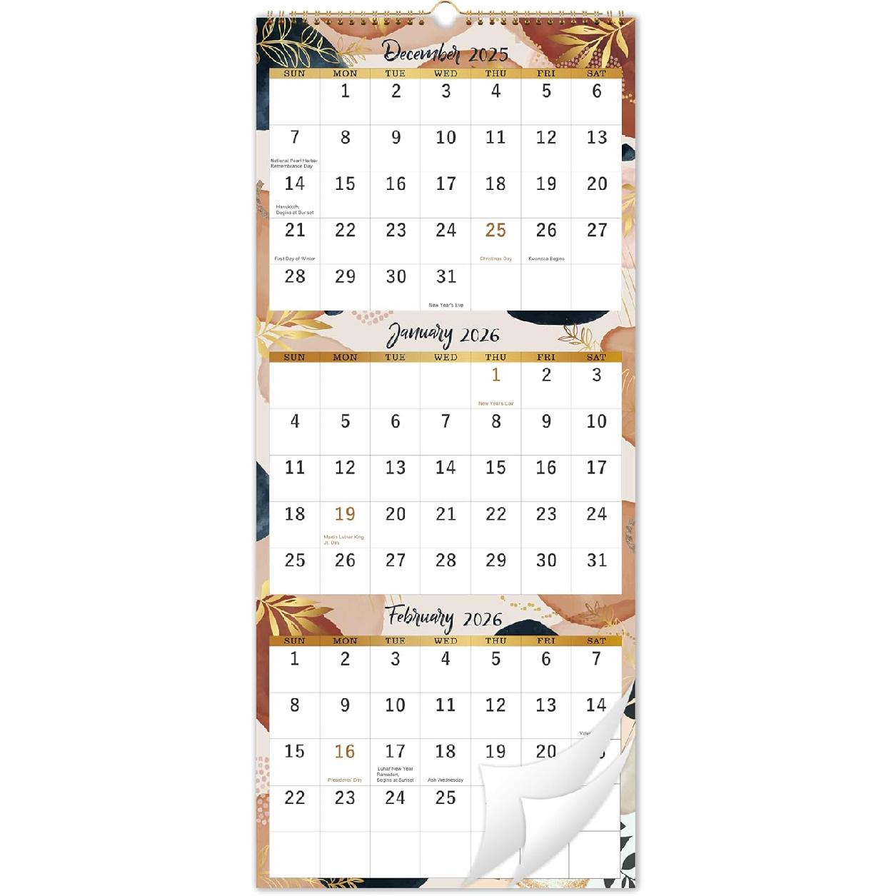 2026 Wall Calendar – 3 Month Calendar 2026, Jan.2026 - Dec.2026, 11  x 26 , Vertical Calendar 3 Months, 2026 Yearly Wall Calendar, Sturdy Binding, 2026 calendar