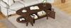 Coffee Table 100×40×38cm, MDF, Oval Living Room Table, 2 Slatted Doors & Roller Door, Solid Wood Legs, Up To 30kg Load Capacity, Walnut Wood Color