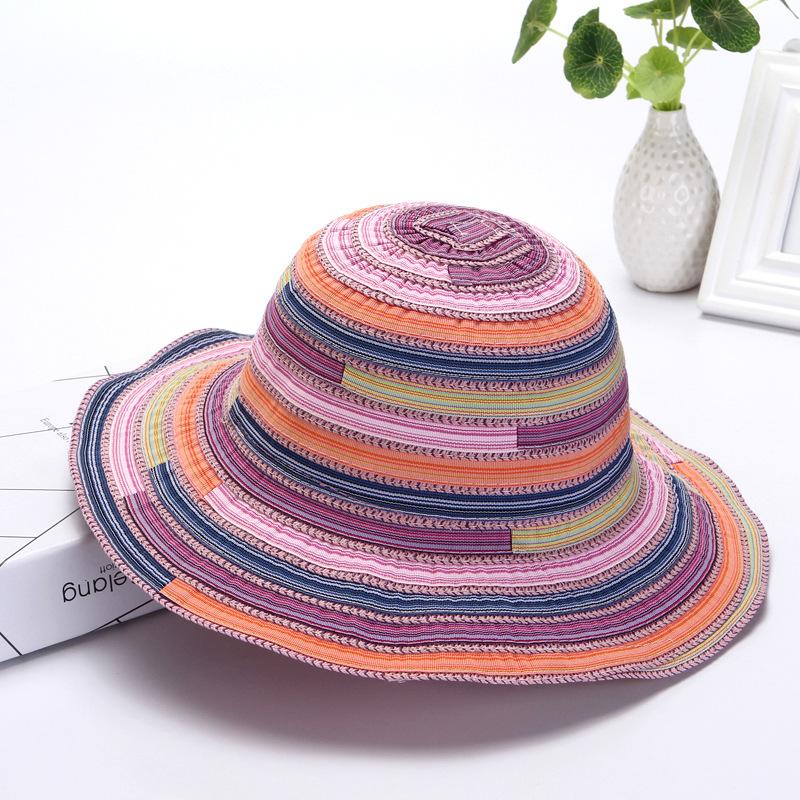 Fisherman Hat Female Summer Foldable Sun Hat Rainbow Striped Cloth Colorful Sunscreen Woman Beach Holiday Idyllic Casual Cap