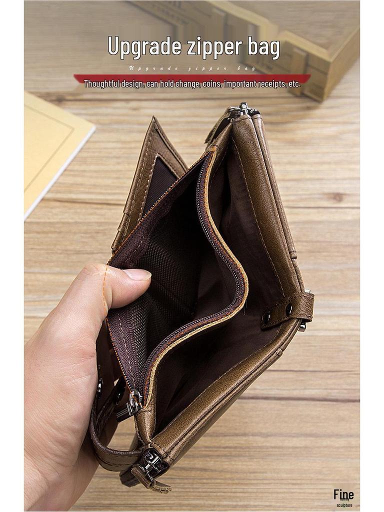 Cow Captain Vintage RFID Men's Trifold Zipper Wallet - Genuine Leather & Top Layer Cowhide