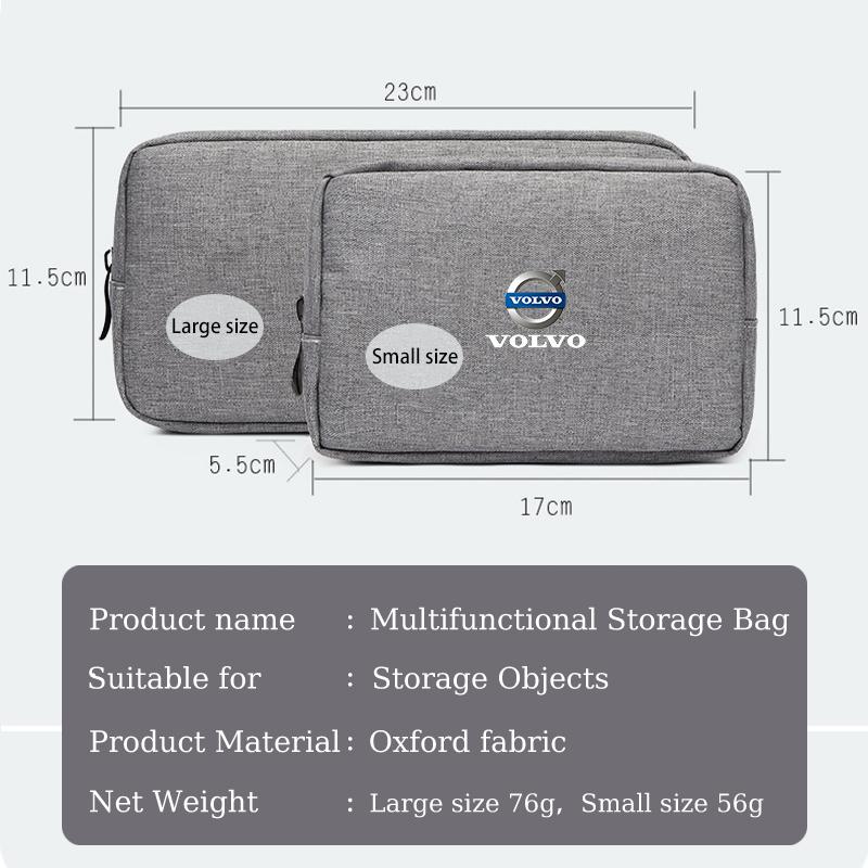 Cars Accessories Three-layer Charger Data Cable Organizer Bag For Volvo XC60 S60 V40 V50 V60 XC40 V70 XC90 V90 S90 S80 C30 S40