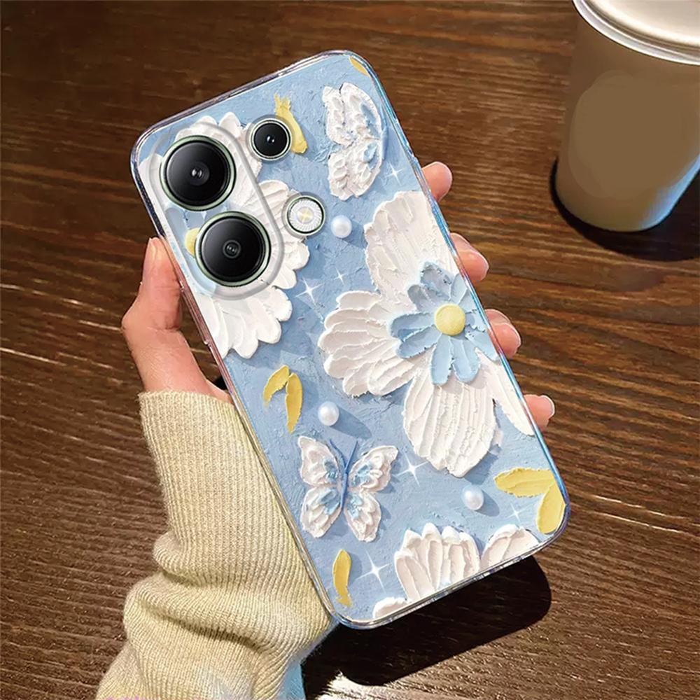 

Rose Flower Blue Oil Painting Phone Case For Xiaomi Redmi Note 13 Pro 4G Cover Silicone Clear Women Transparent Redmi Note13 5G Redmi Note 13 5G