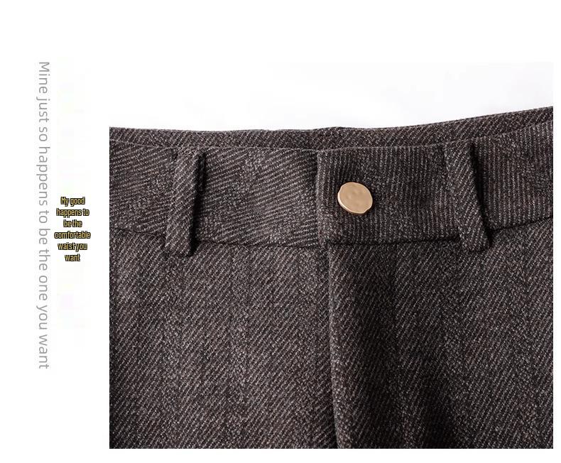 Women's Khaki Wool Flare Pants, High Waist Slim Fit, Spring/Autumn 2024