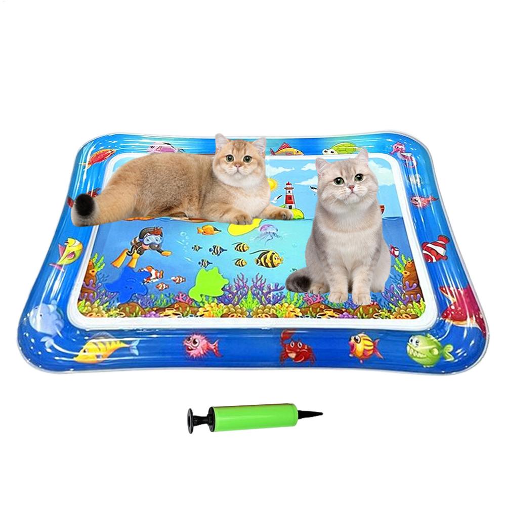 Water Mat For Cats 25.98x18.5 Inches Inflatable Pet Water Sensory Mat Interactive Cooling Cushion Non-Slip Tray Scratcher Toy