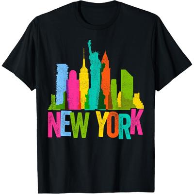 New York Skyline Heartbeat Statue of Liberty I Love New York T-Shirt(6)