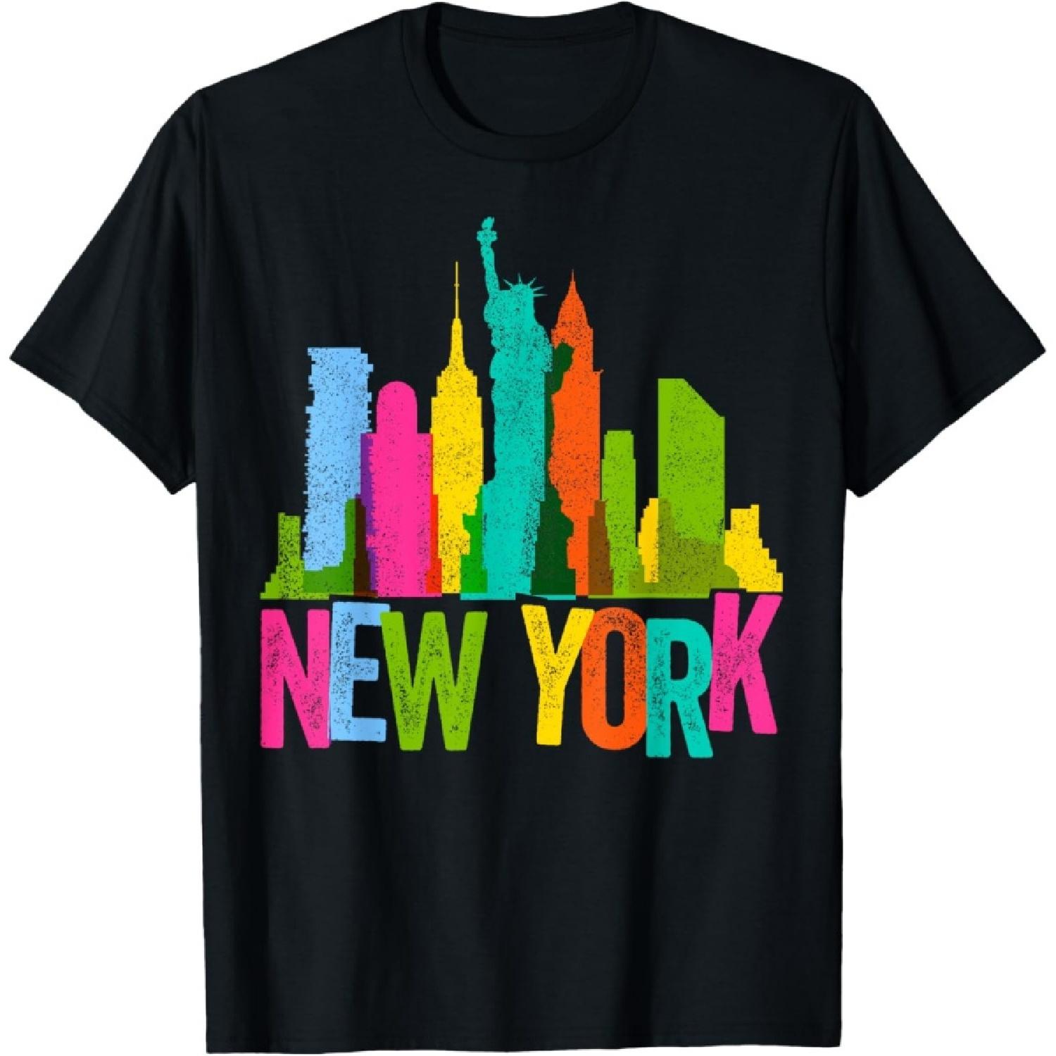 New York Skyline Heartbeat Statue of Liberty I Love New York T-Shirt(6) S