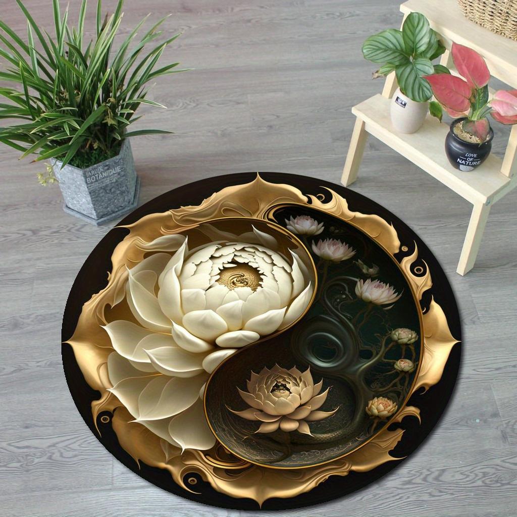 Lotus Mandala Round Rug – Non-Slip, Shed-Resistant Spiritual Decor for Bedroom, Living Room, Bathroom or Office