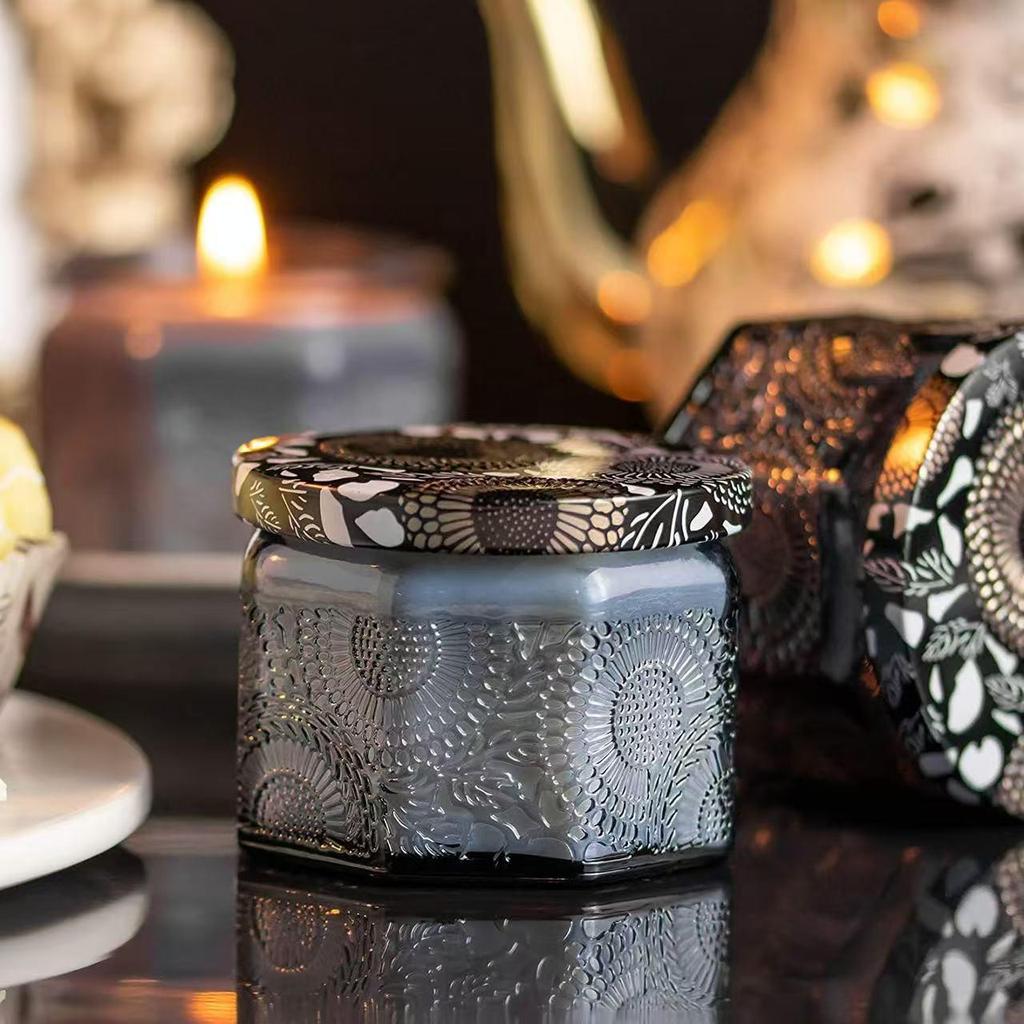 Embossed Glass Jar: DIY Flameless Scented Candle Cup with Colored Pattern