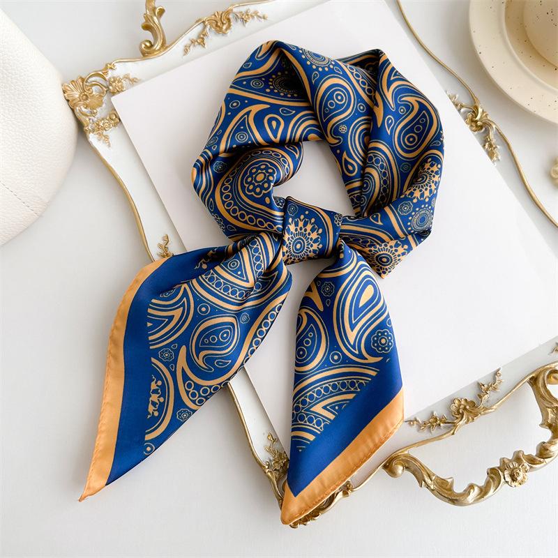 Summer new simple pattern printing silk scarf simulation silk scarf 71cm small square scarf sun protection professional scarf women