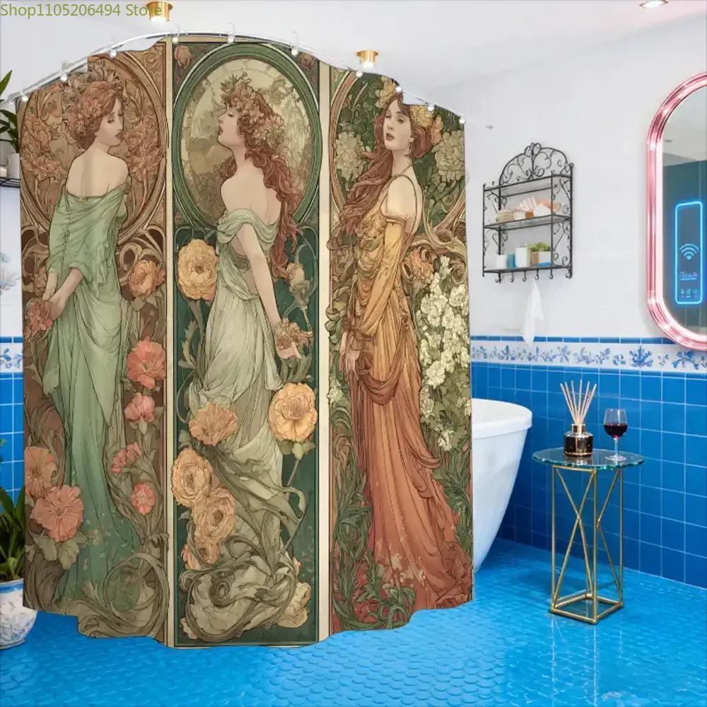 Textile Article Light 1Pc Bathroom Shower Curtain, Original Illustration Art Exhibition Series, Japanese-Style Shower Curtain, Includes 12 Hooks, 18