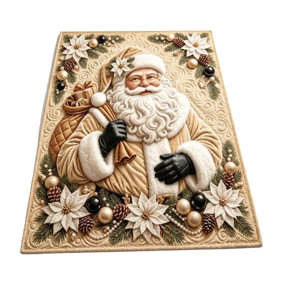 Santa Claus Christmas 3D Illusion Rug 2D Flat Printed Xmas Rug Christmas Small Carpet Christmas