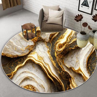 Golden Luxury Marble Round Carpets Living Room Decoration Home Abstract Large Area Rugs for Bedroom Non-slip Washable Floor Mats