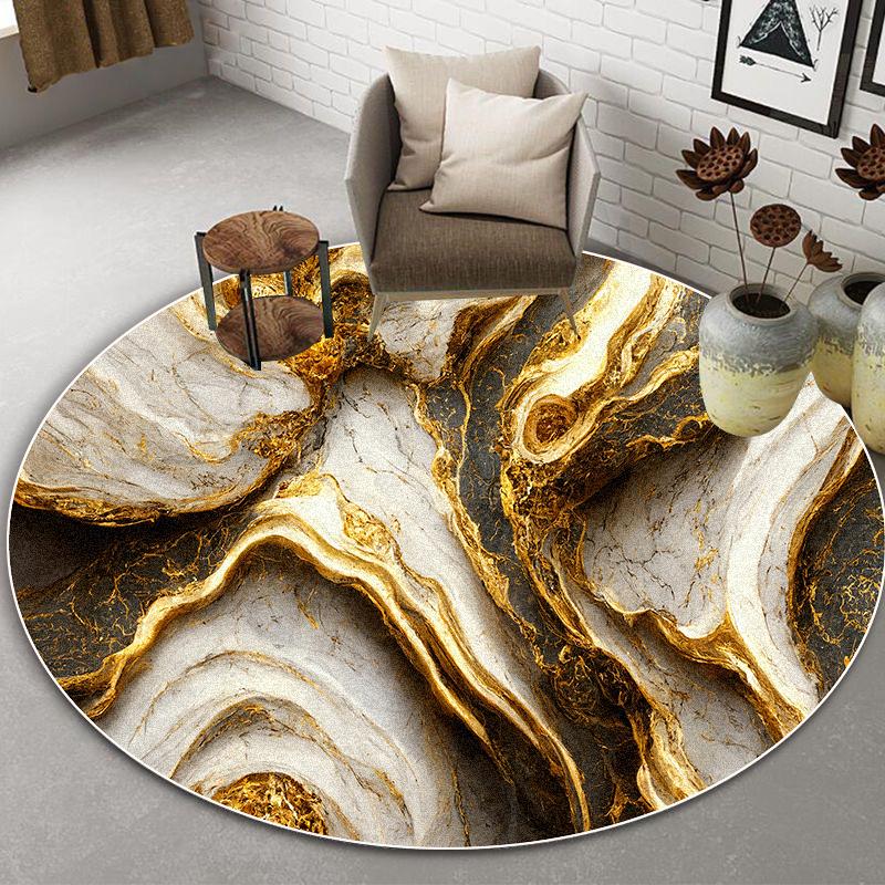 Golden Luxury Marble Round Carpets Living Room Decoration Home Abstract Large Area Rugs for Bedroom Non-slip Washable Floor Mats