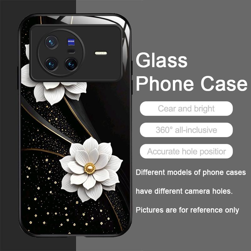 Vintage Floral Stylish Lotus Flower Tempered Glass Phone Case for OPPO Reno 13 F 12 11 10 Pro Plus Find X8 X3 Lite A58 A94 Cover